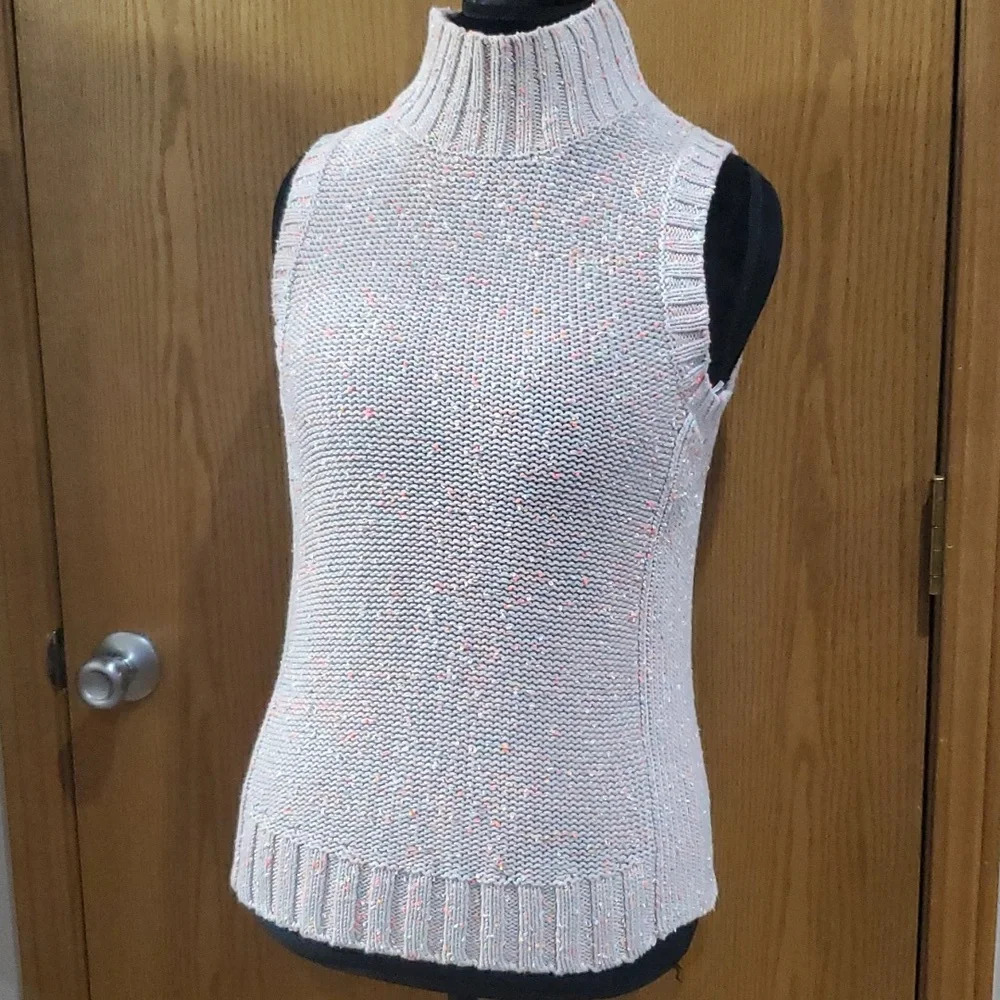 Anthropologie Pink Speckled Sleeveless Cowl Turtleneck Sweater